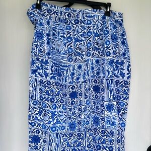 Ann Taylor Blue and White Patterned Wrap Dress Size 10